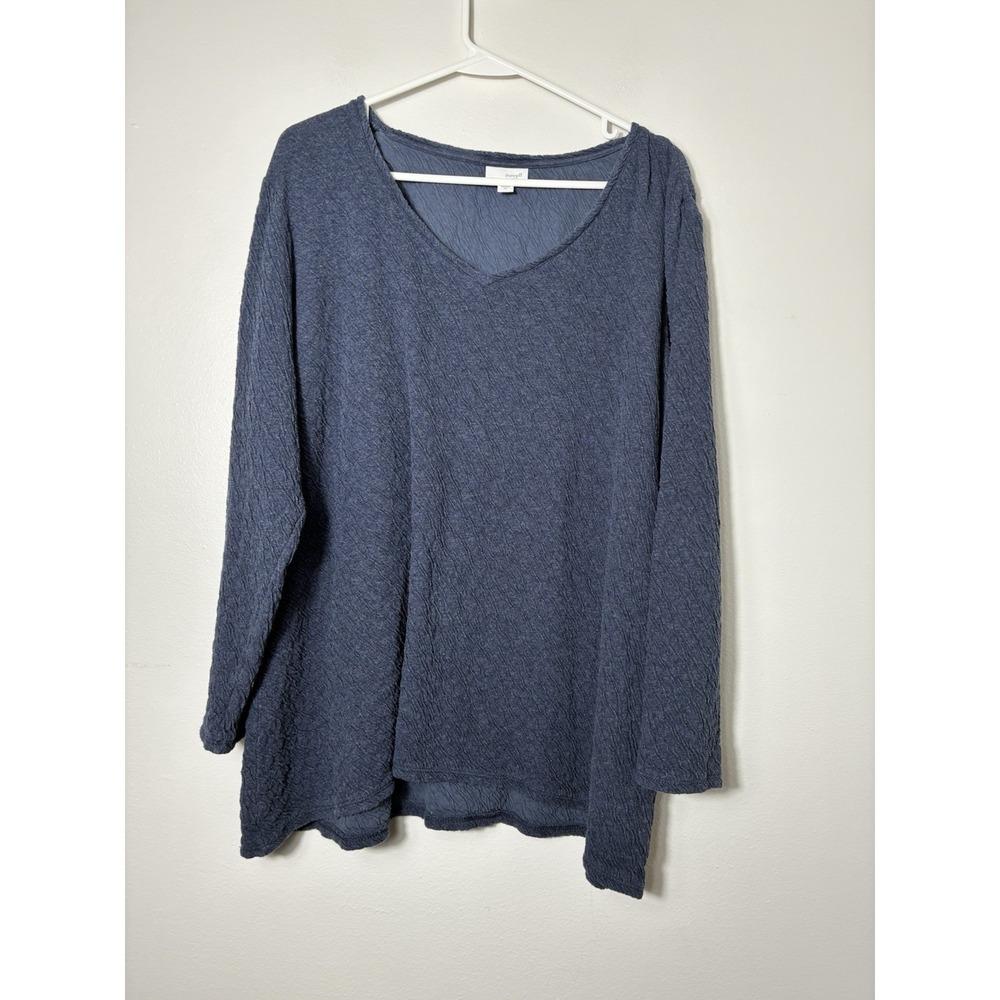 J Jill Long Sleeve Sweater sz XL 100% Cotton Blue Textured V Neck Minimalist